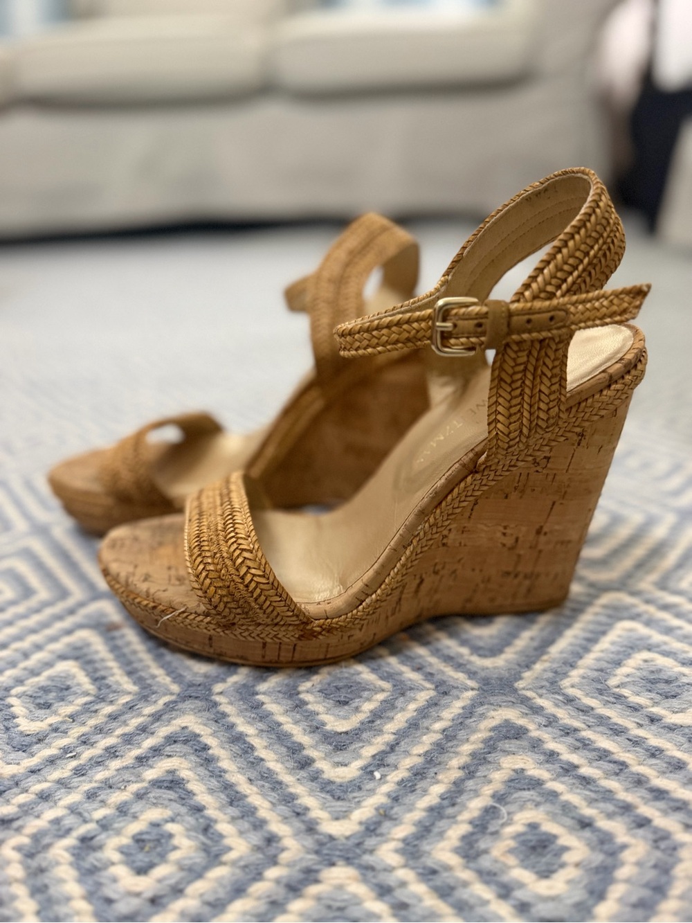 Stuart Weitzman Minx Braided Cork Wedge Sandals